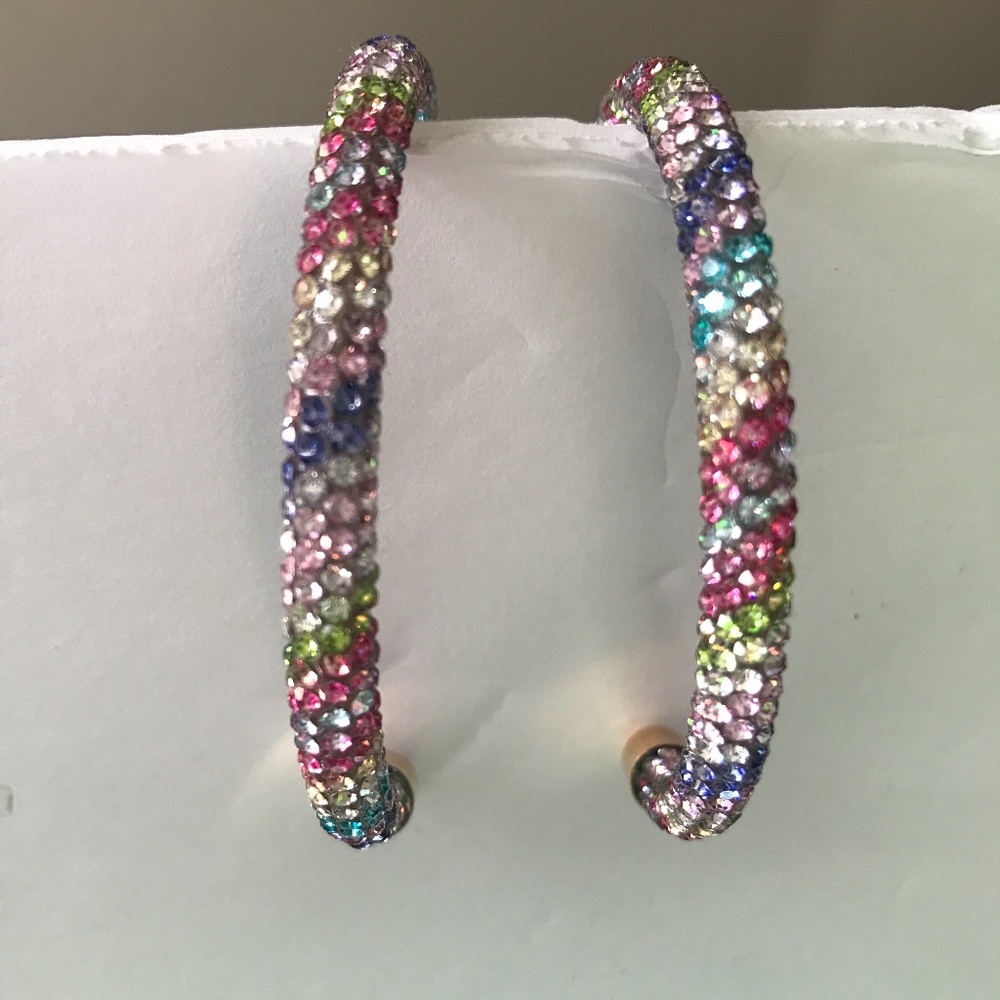 NEW!! Tri-Color Rhinestone Hoop Earrings. Pierced.